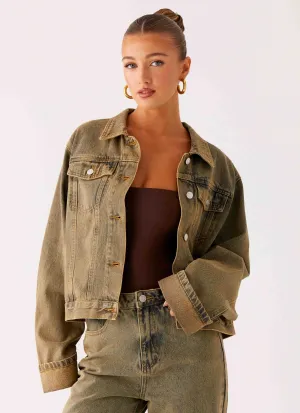 Back Again Oversized Denim Jacket - Brown Sand Wash FlexibleFit