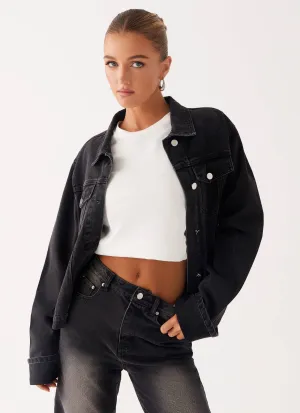 Back Again Oversized Denim Jacket - Charcoal Wash Fit For Travel Slim Fit Design