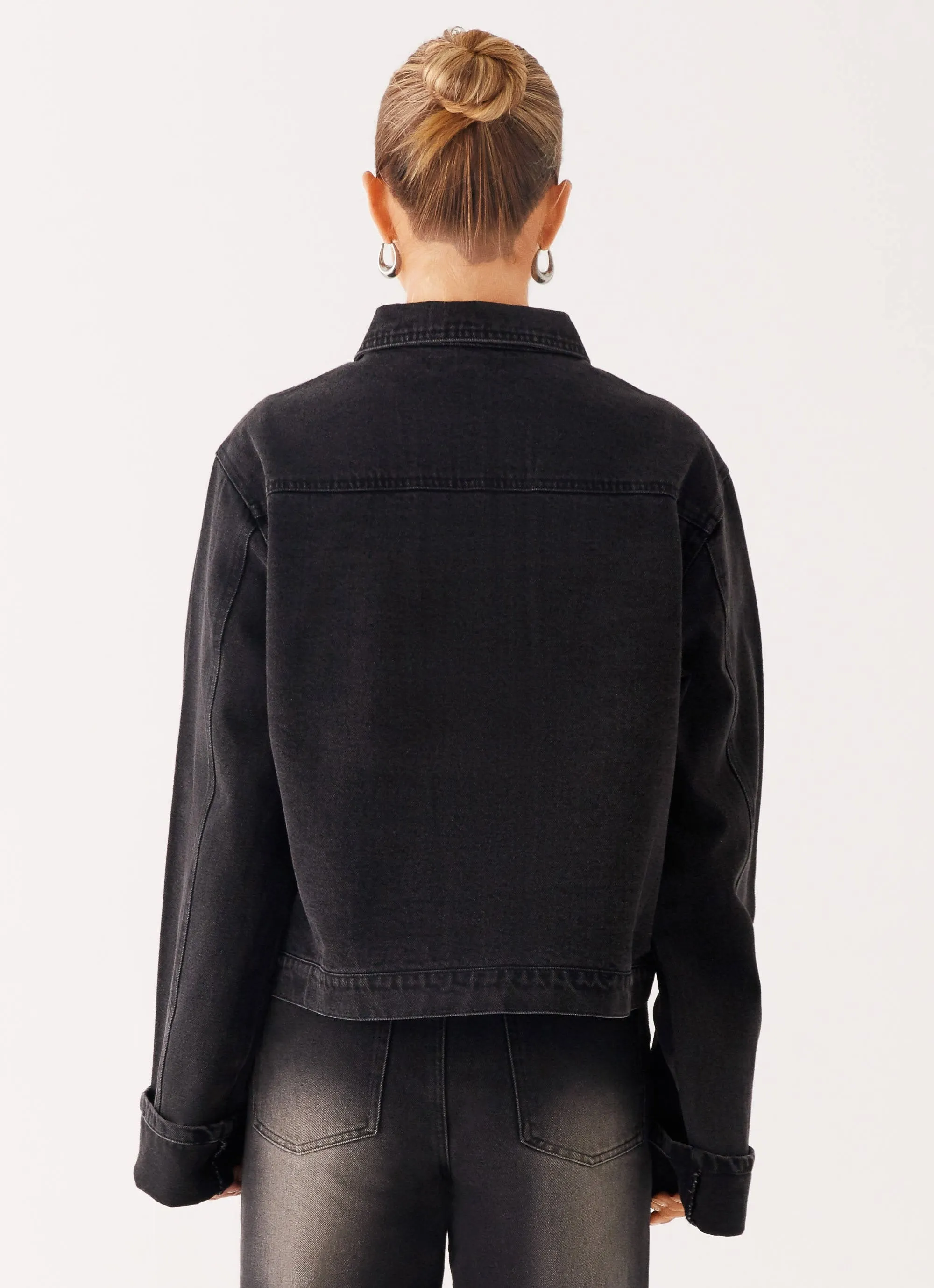 wrinkle free finish Back Again Oversized Denim Jacket - Charcoal Wash