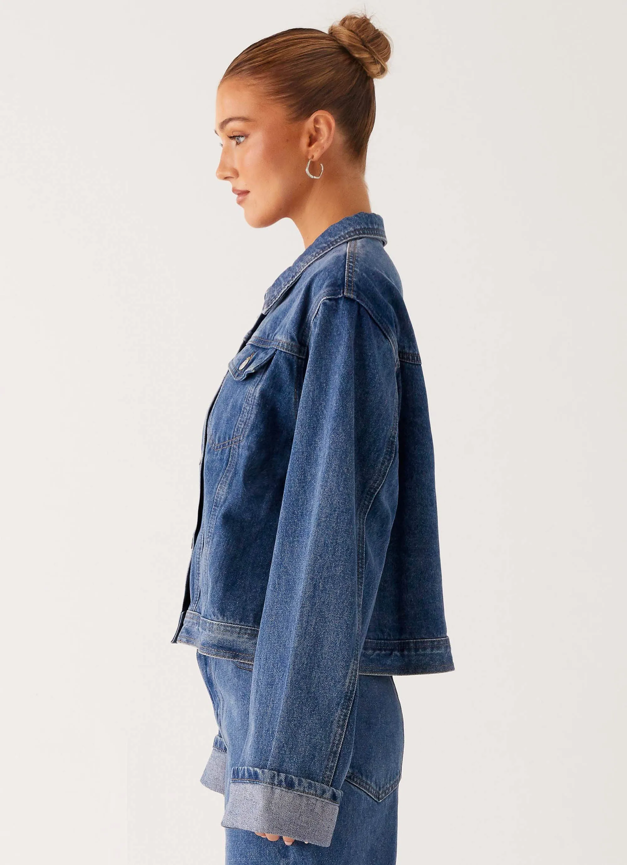 Glossy Finish Back Again Oversized Denim Jacket - True Blue