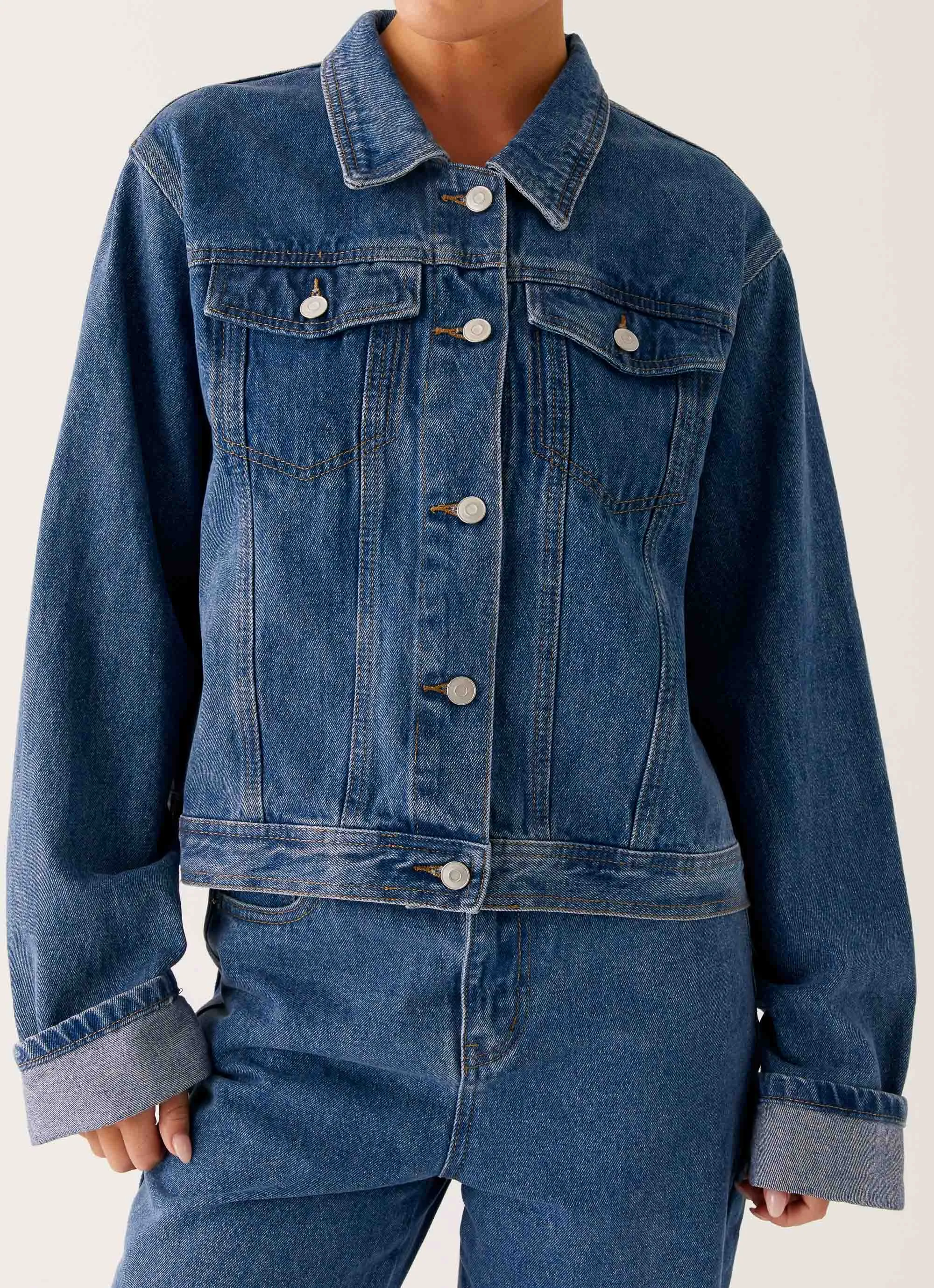 FullCoverageHood Back Again Oversized Denim Jacket - True Blue