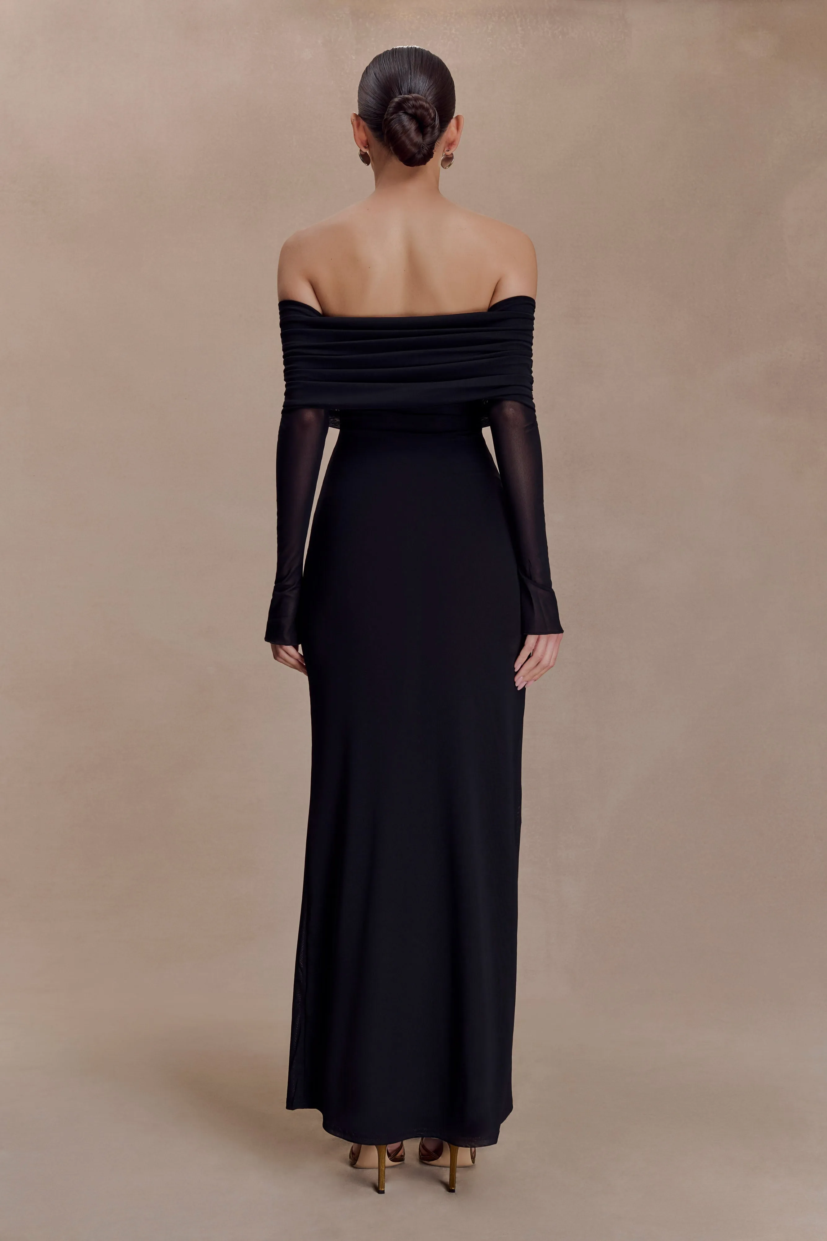 Smart Vibe Vibrant color Josie Off Shoulder Mesh Maxi Dress - Black