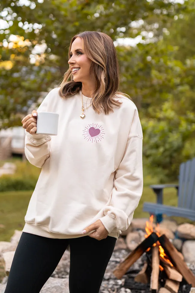 Be The Light Cream Graphic Sweatshirt Emily Fauver X Pink Lily Chic Fit