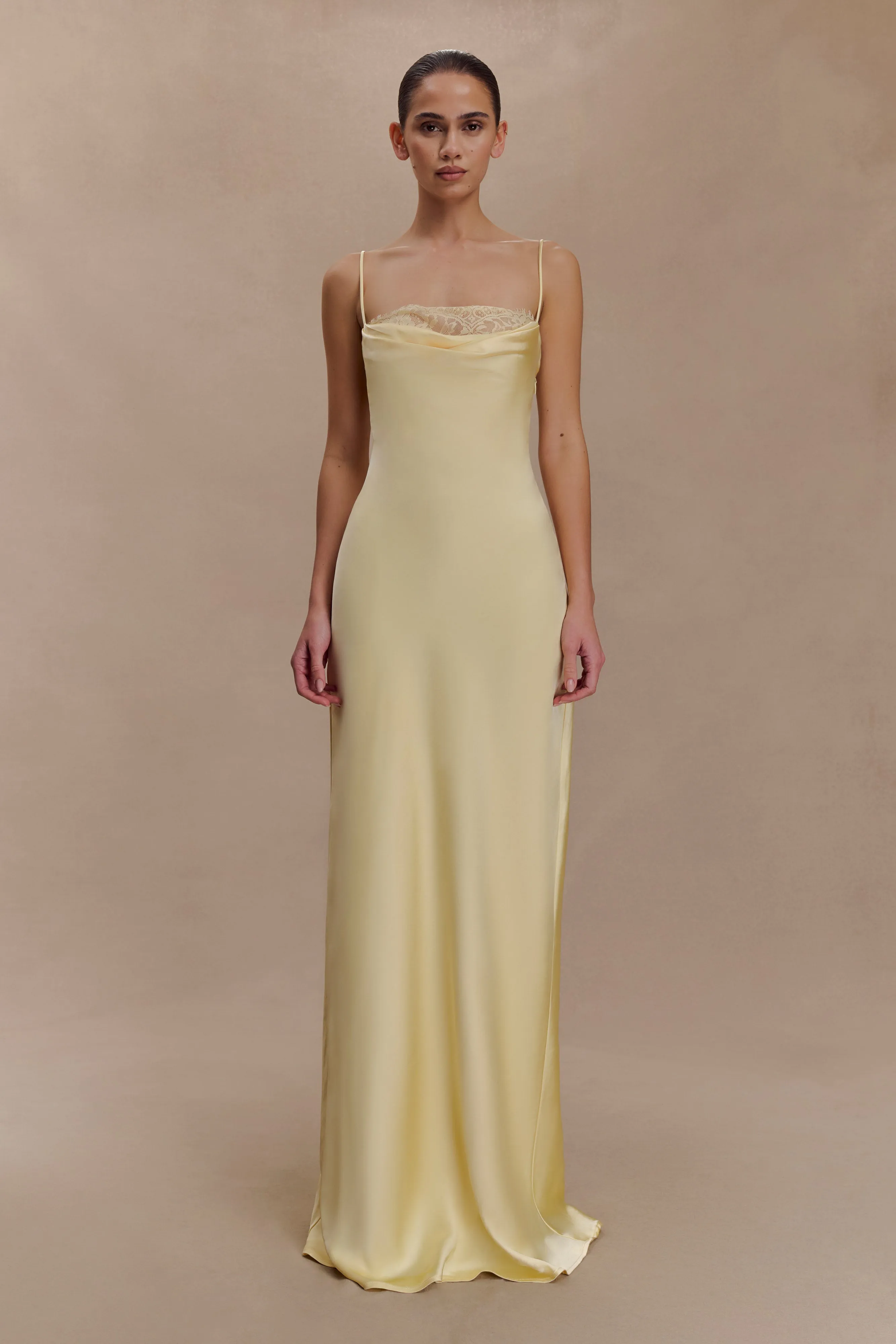 Bare Arm Isadora Lace & Satin Maxi Dress - Lemon