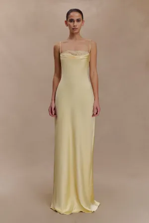 Bare Arm Isadora Lace & Satin Maxi Dress - Lemon