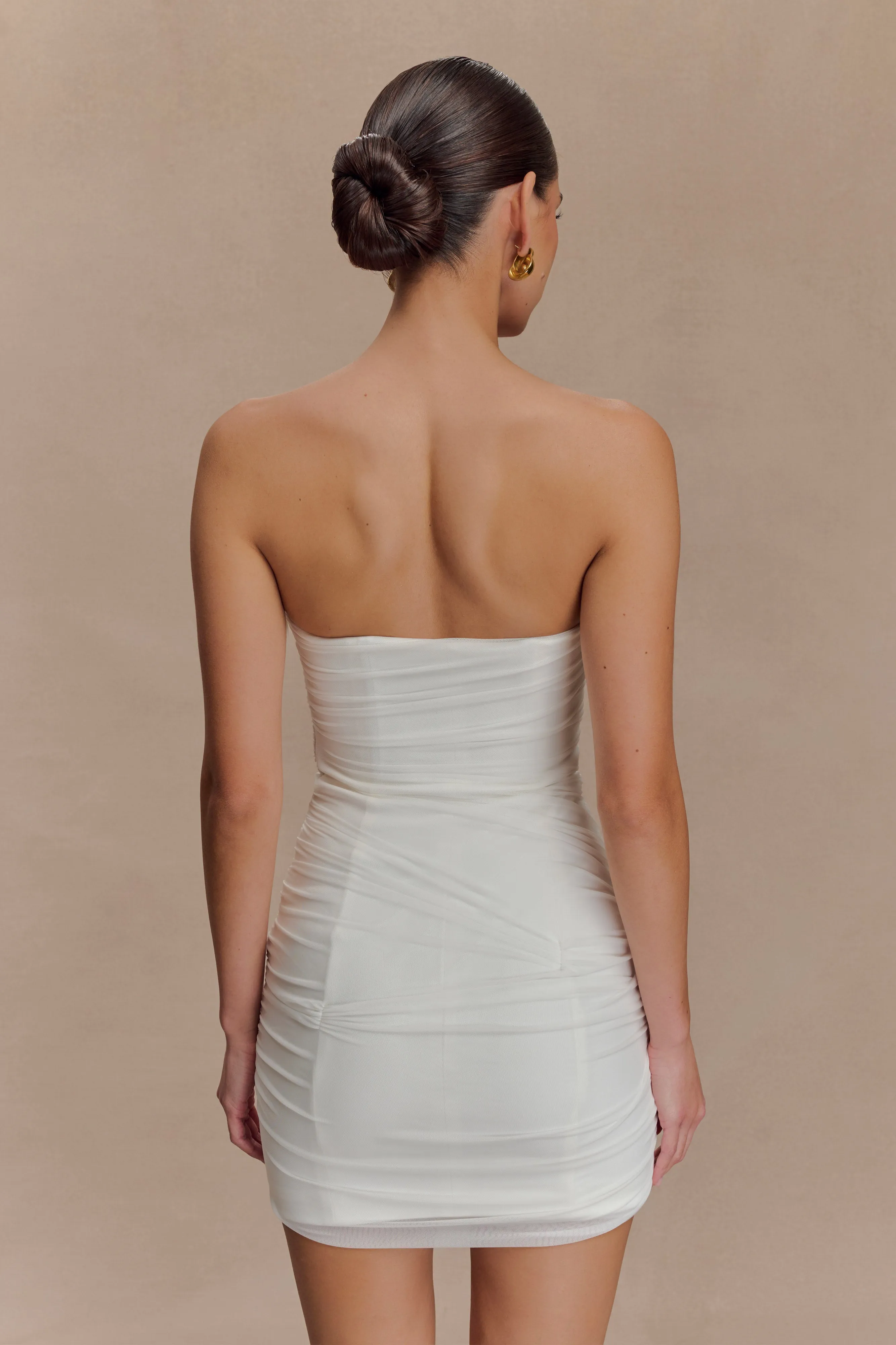 Cozy Wearable Jianna Strapless Mesh Mini Dress - White