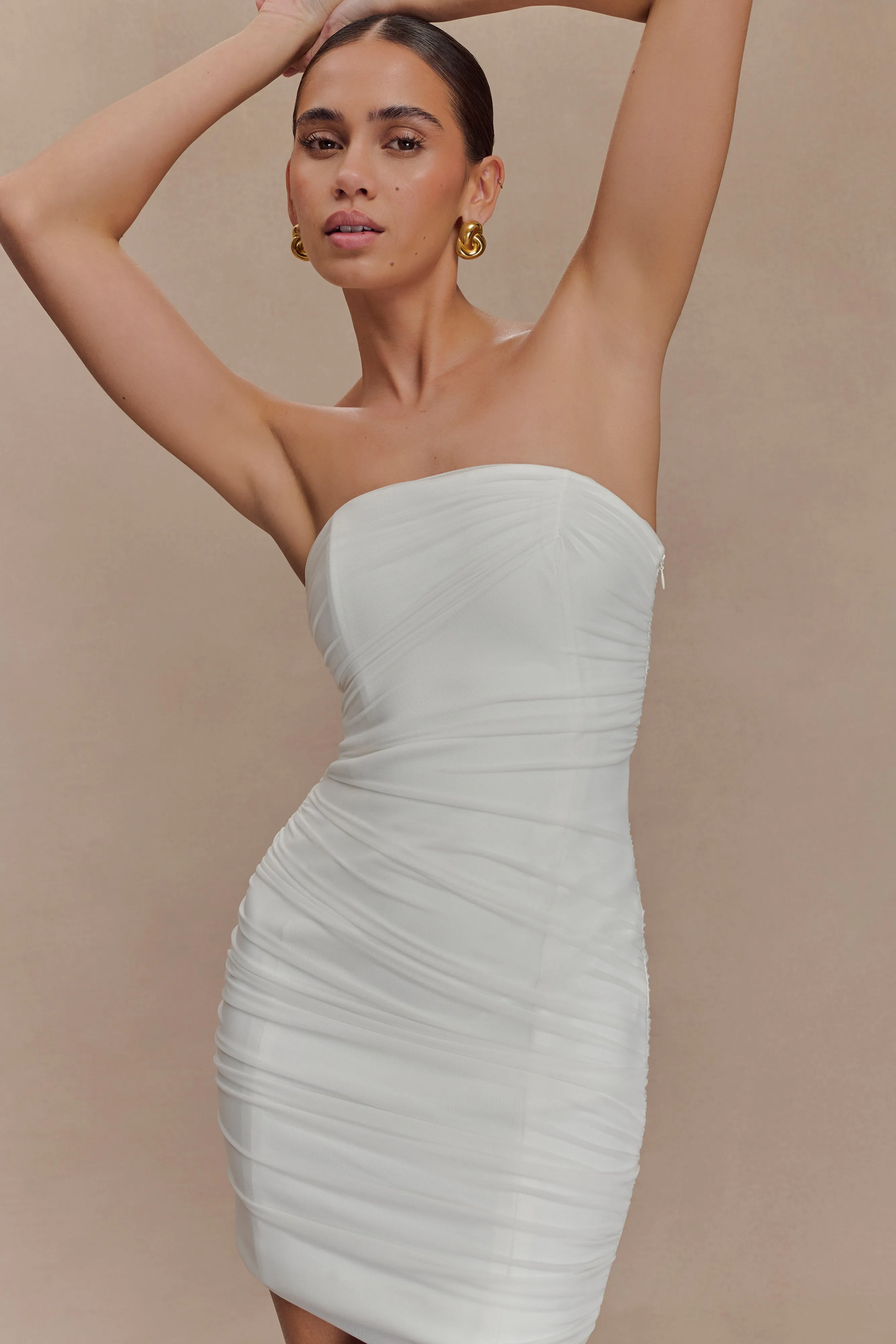 Back-Zip Pure Aesthetic Jianna Strapless Mesh Mini Dress - White