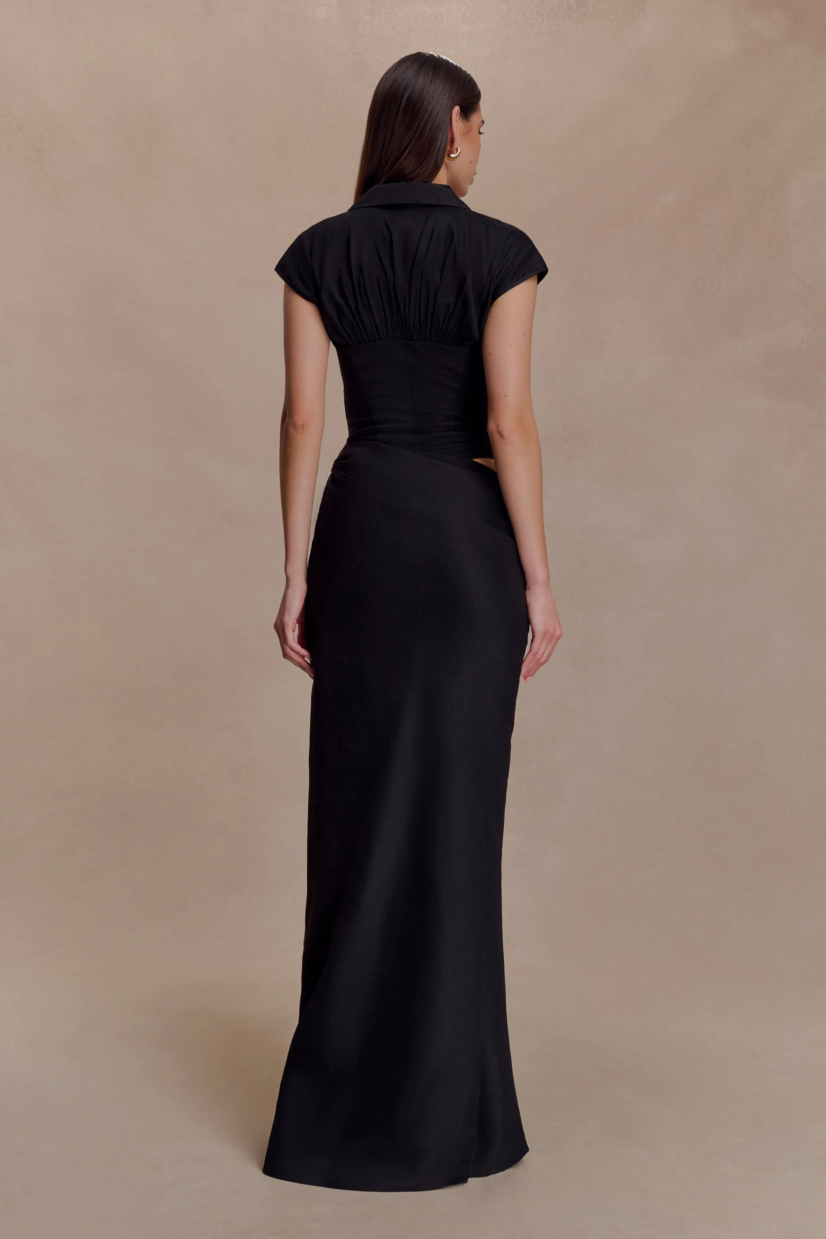 Saphira Shirt Corset Maxi Dress - Black Practical work-to-play piece