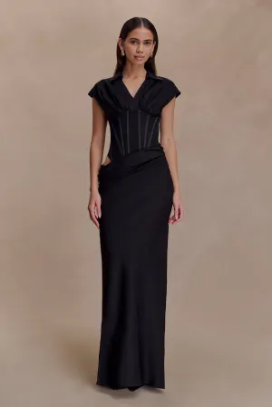 Slim Shape Silky Silhouette Saphira Shirt Corset Maxi Dress - Black