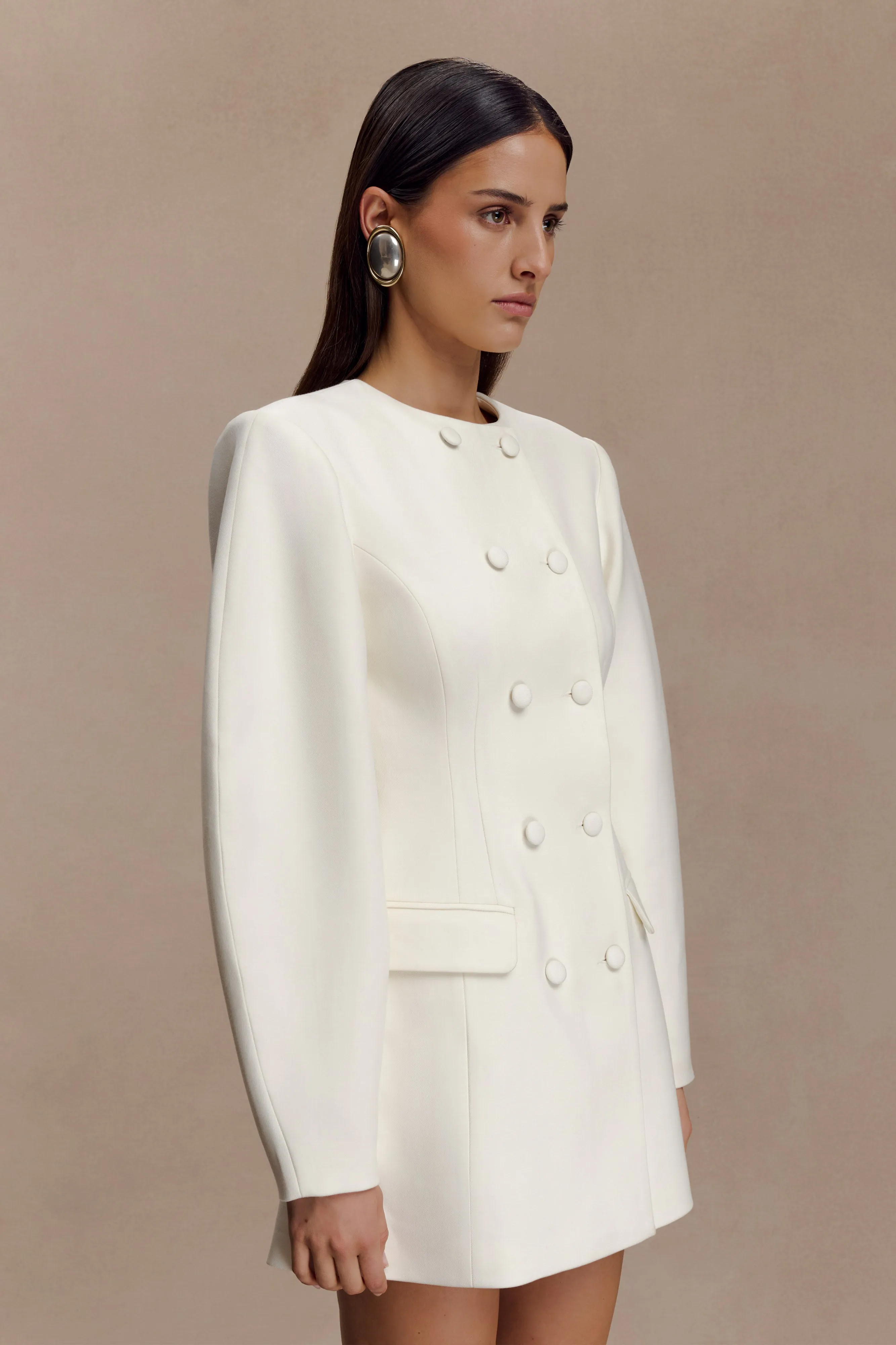 Silky-Lining Beatrice Blazer Mini Dress - Ivory