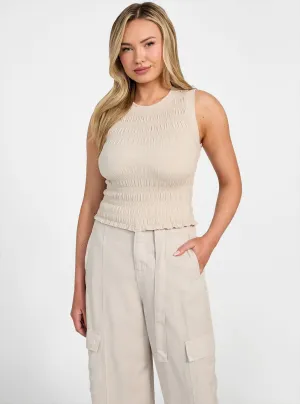 Street Comfort Style Beige Claire Smock Tank Top