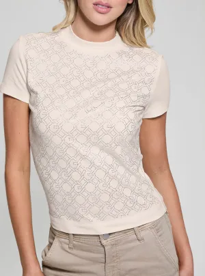 Beige Logo Mock Neck T-Shirt Comfortable Layer Layerable Look