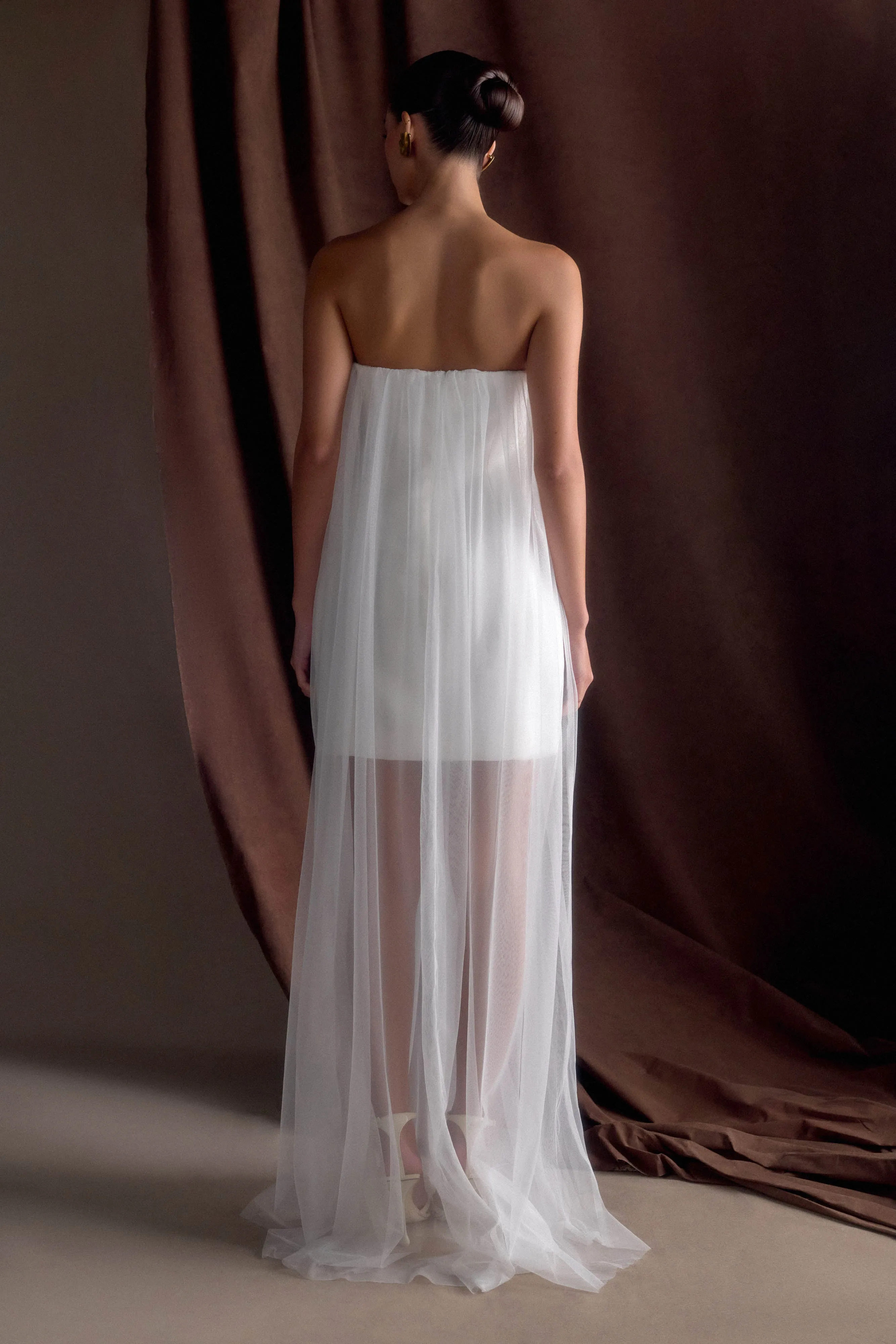 Bettany Chiffon Strapless Maxi Dress - White Dropped-Waist