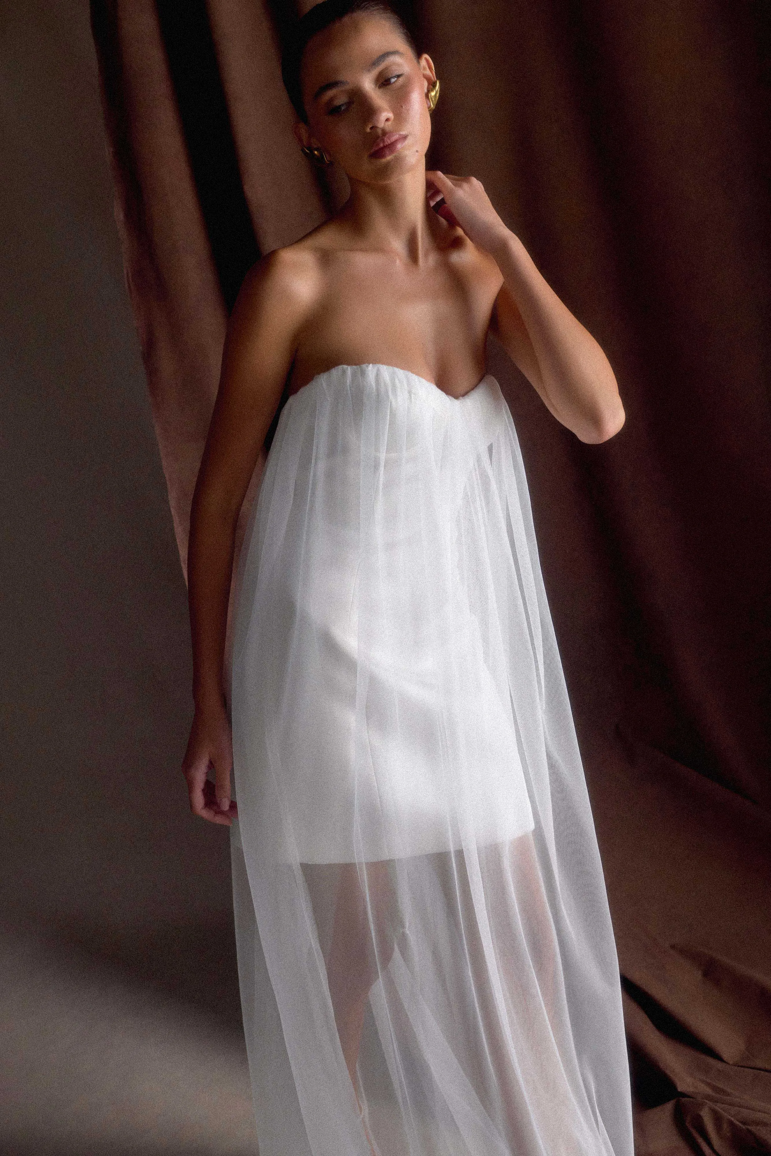 Bettany Chiffon Strapless Maxi Dress - White Versatile Layer Wear