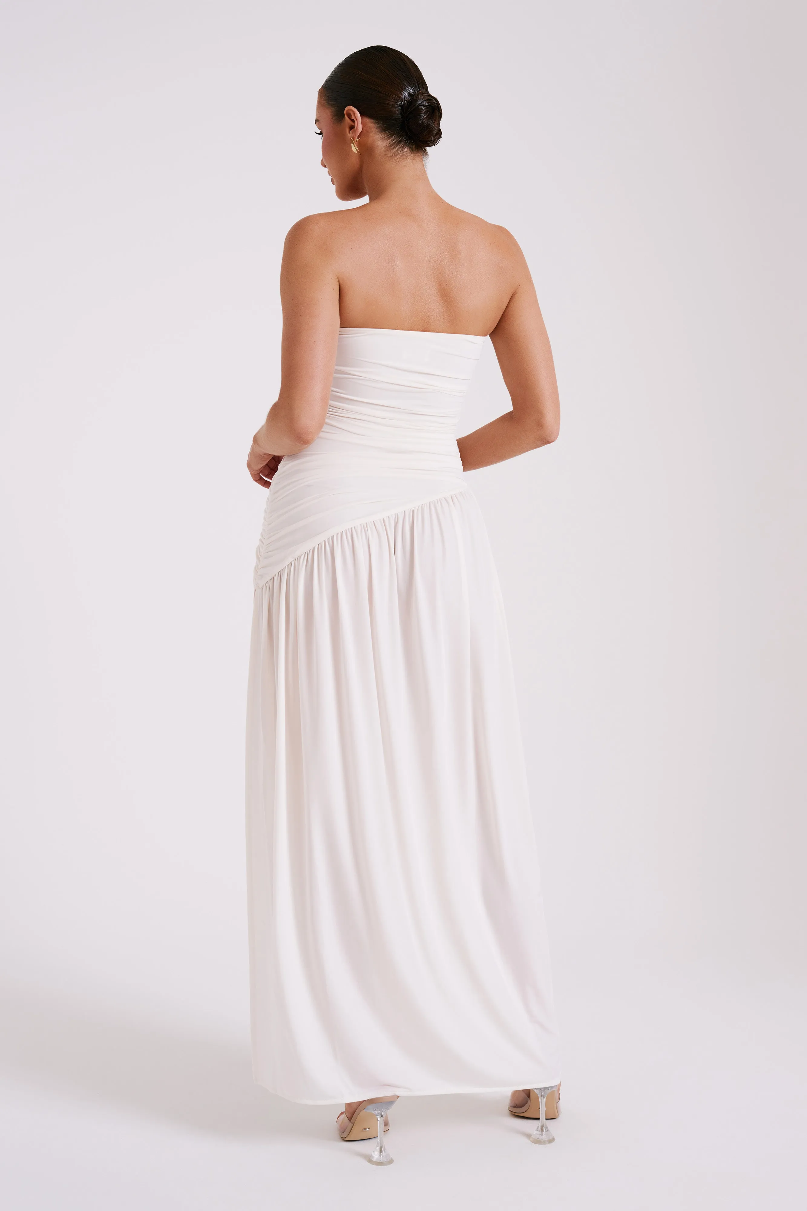 Bex Strapless Slinky Maxi Dress With Split - Ivory Global Style