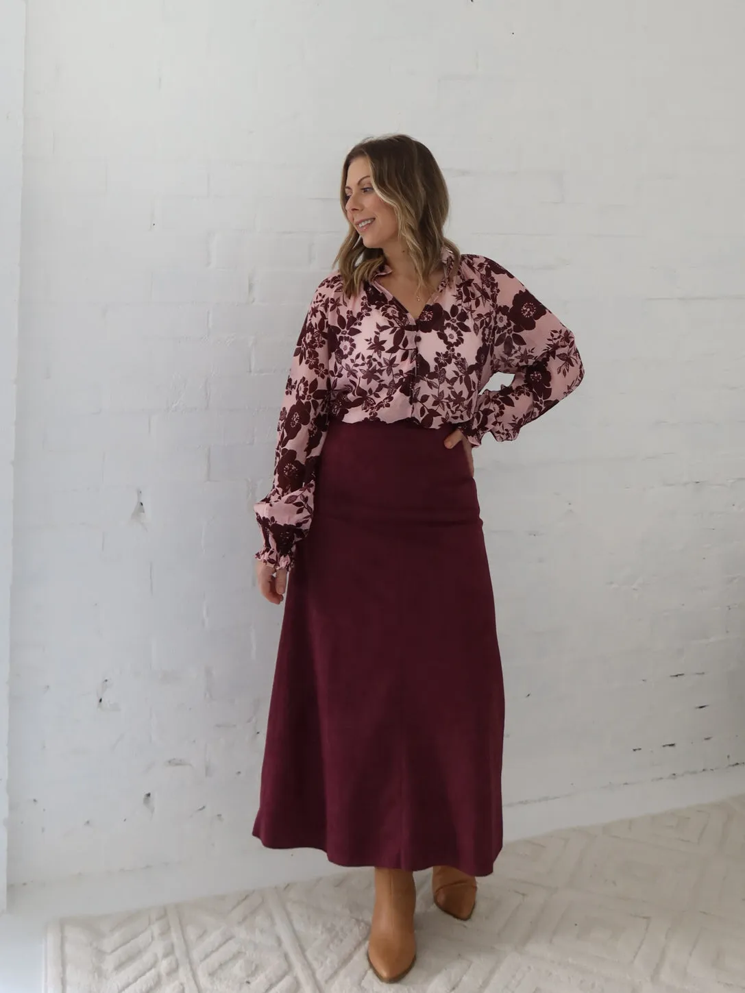 Bianca Skirt - Burgundy Tonal Look