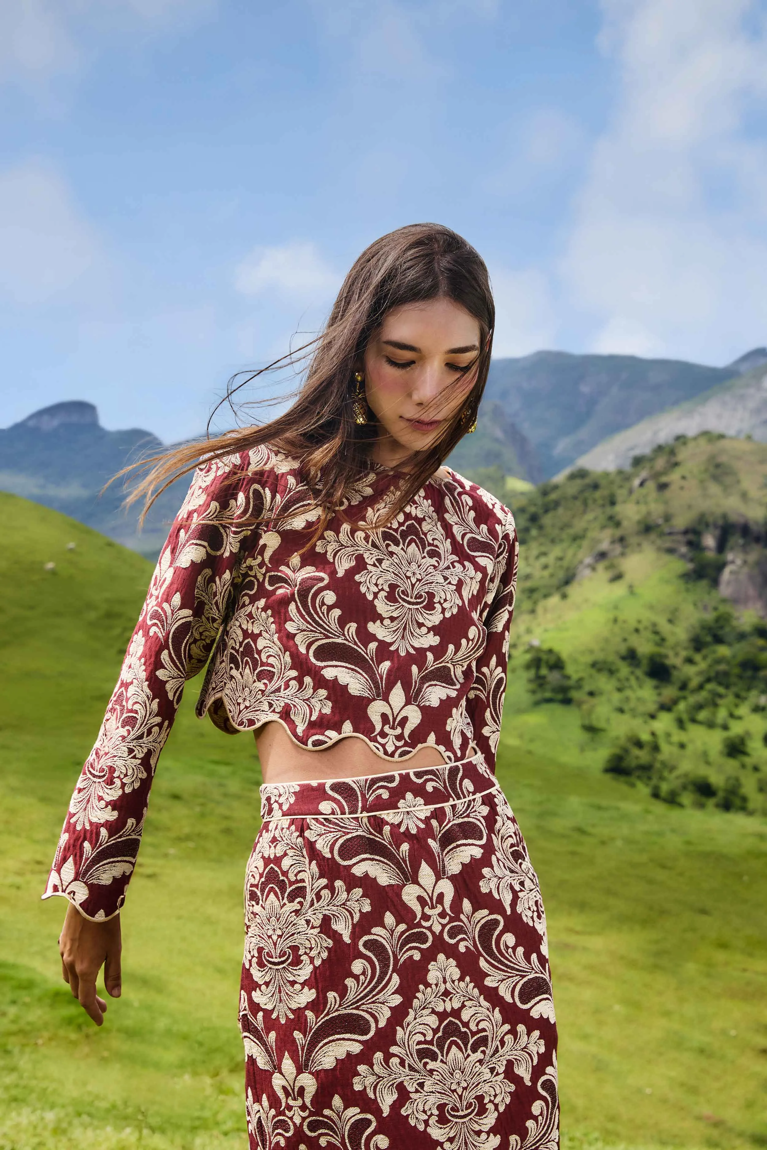 Bicolor Jacquard Waves Long Sleeve Top hypoallergenic material