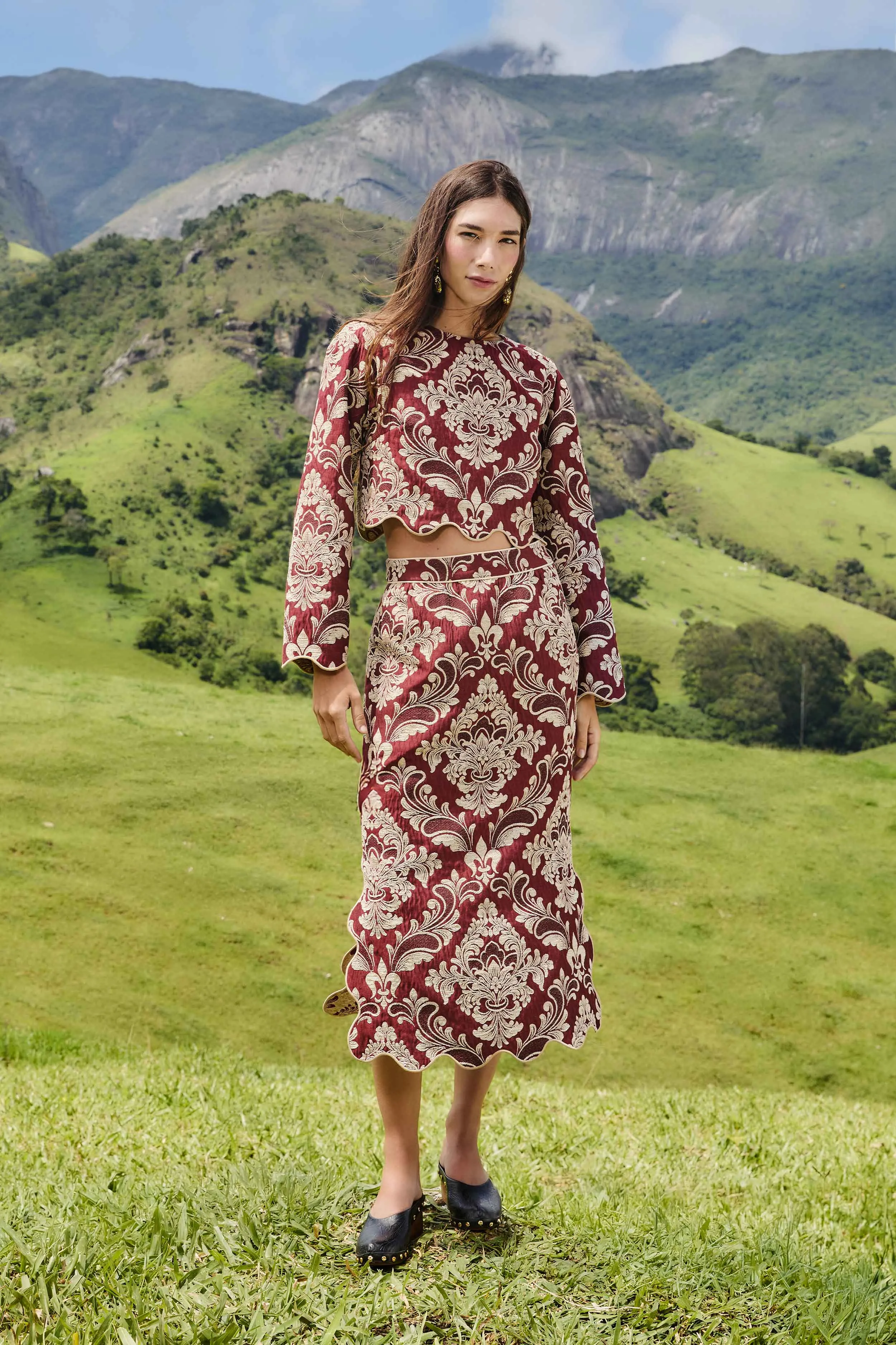 QuickAccessPockets Bicolor Jacquard Waves Long Sleeve Top