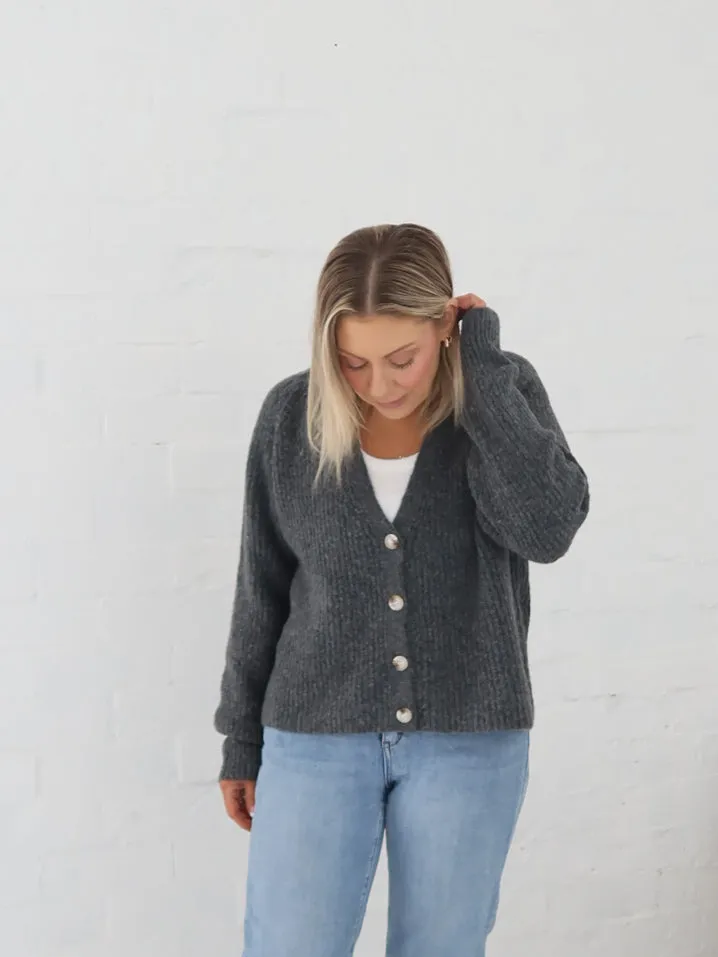 Light Warmth Durable Elasticity Dane Cardigan- Charcoal