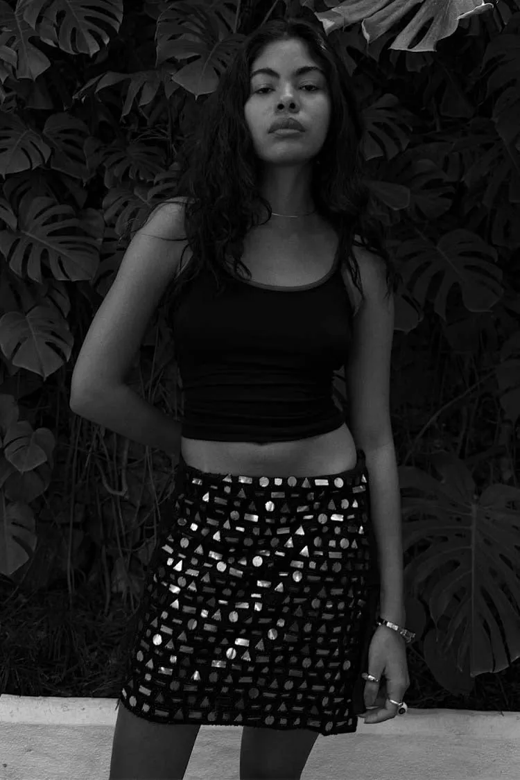 Polished Look Relaxed Mood Black Beaded Mirror Skirt