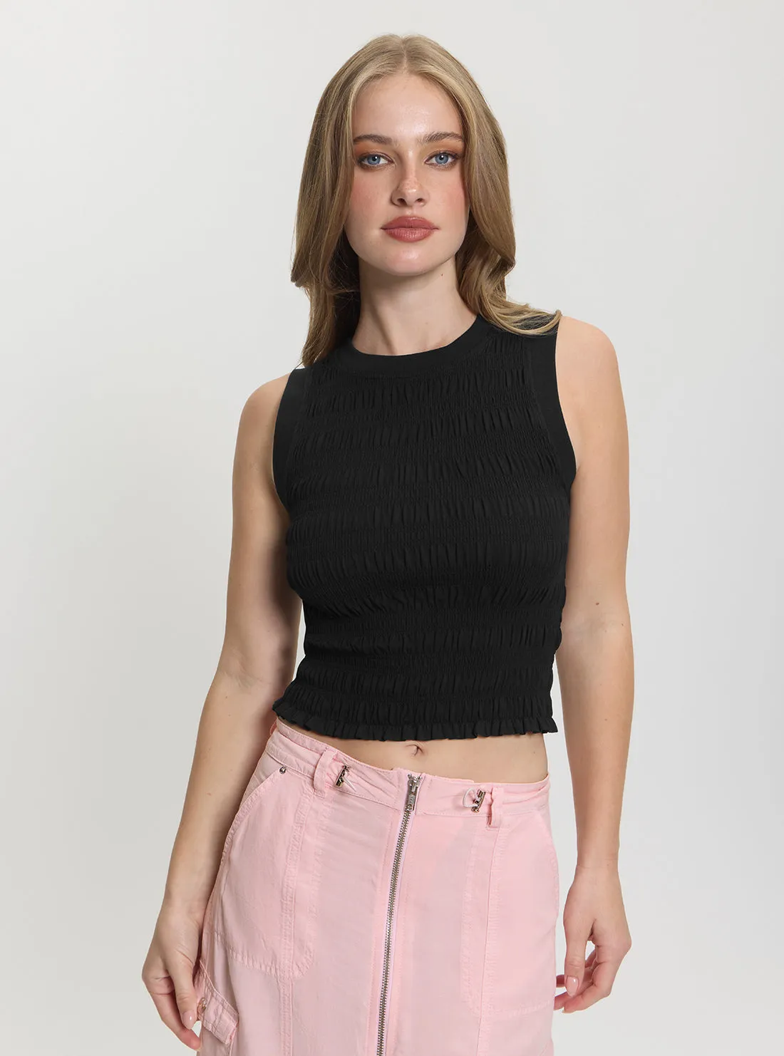 Outdoor Style Trend Fashionable Fit Black Claire Smock Tank Top