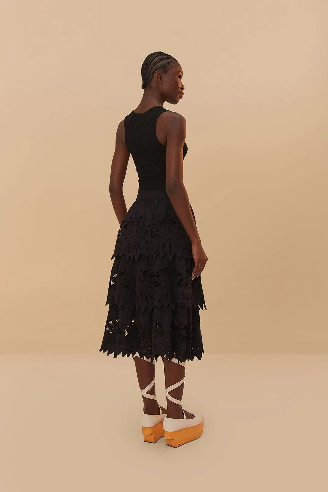 Black Daisy Embroidered Midi Skirt Fresh Vibe