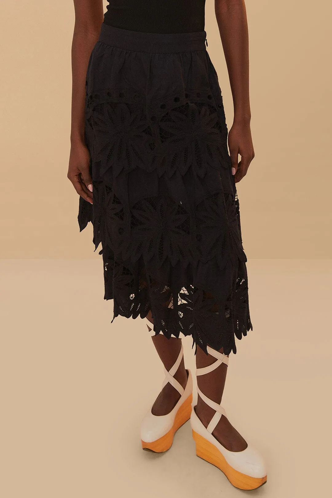 mix and match Black Daisy Embroidered Midi Skirt