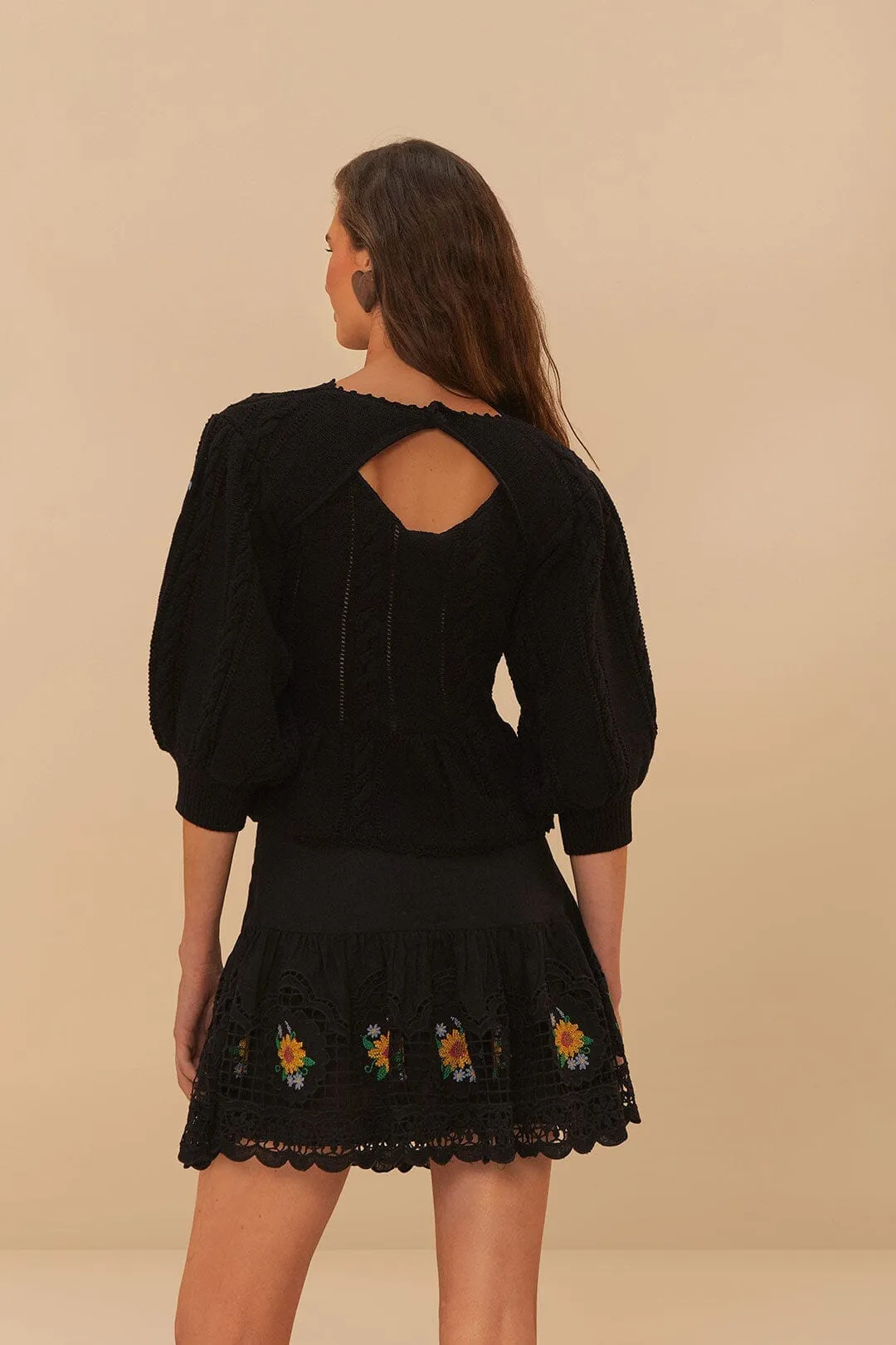 Dad Core Black Floral Embroidery Knit Top