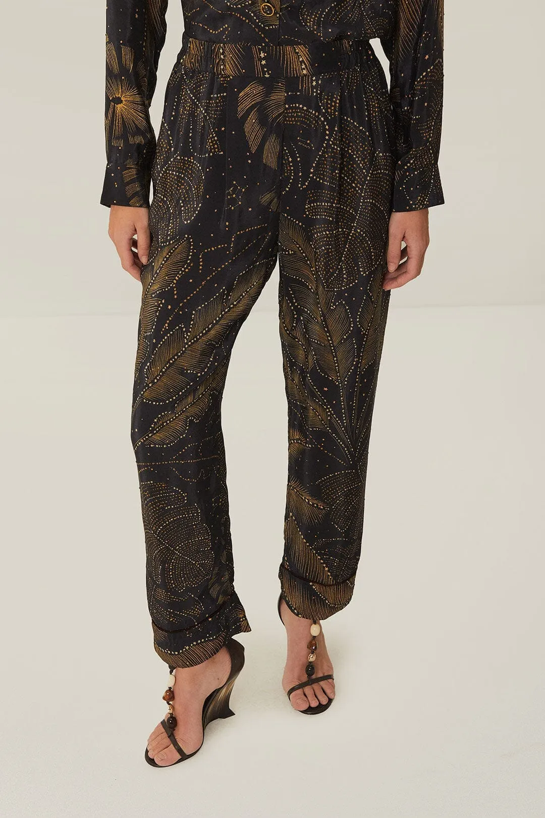 Breathable Base Black Golden Foliage Pajama Pants