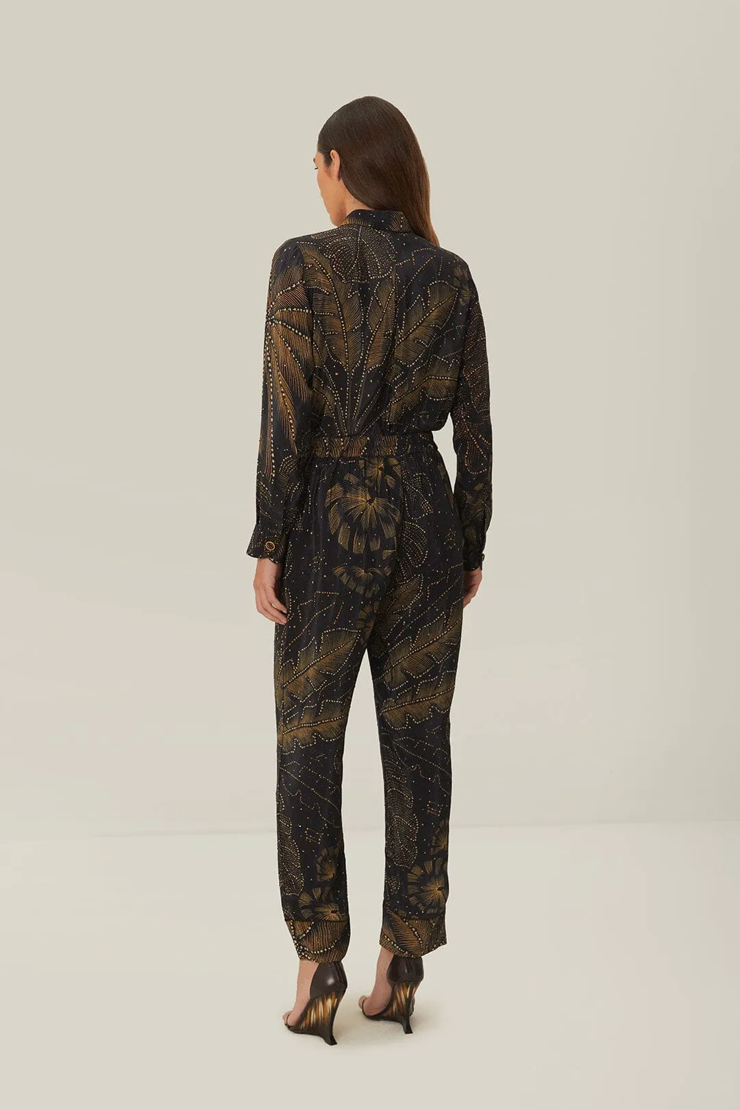 Black Golden Foliage Pajama Pants Anti Cling Finish