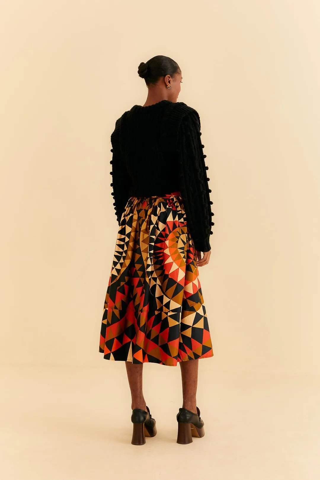 Breathable Lining Black Heart Deco Button Down Midi Skirt