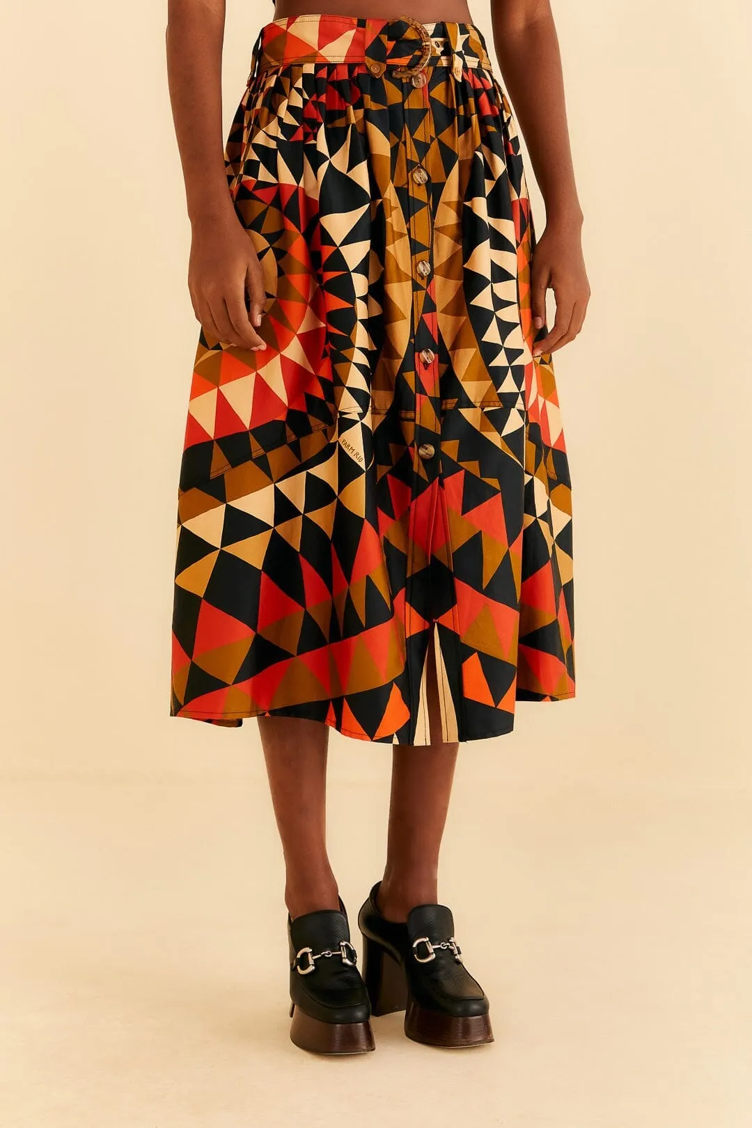 Black Heart Deco Button Down Midi Skirt Elegant Feel