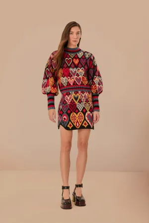 Simple Flow Black Hearts Ikat Knit Skirt