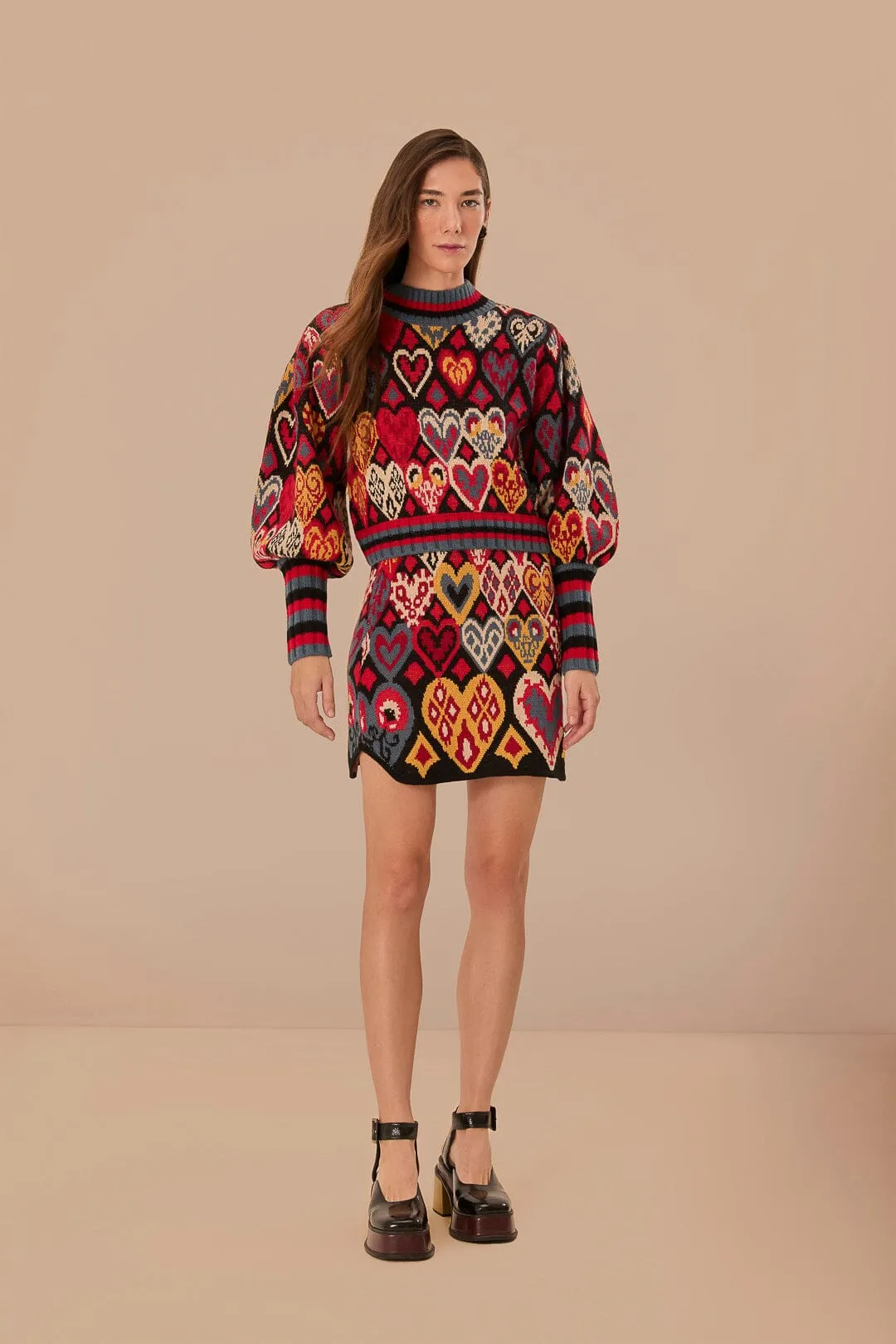 Simple Flow Black Hearts Ikat Knit Skirt