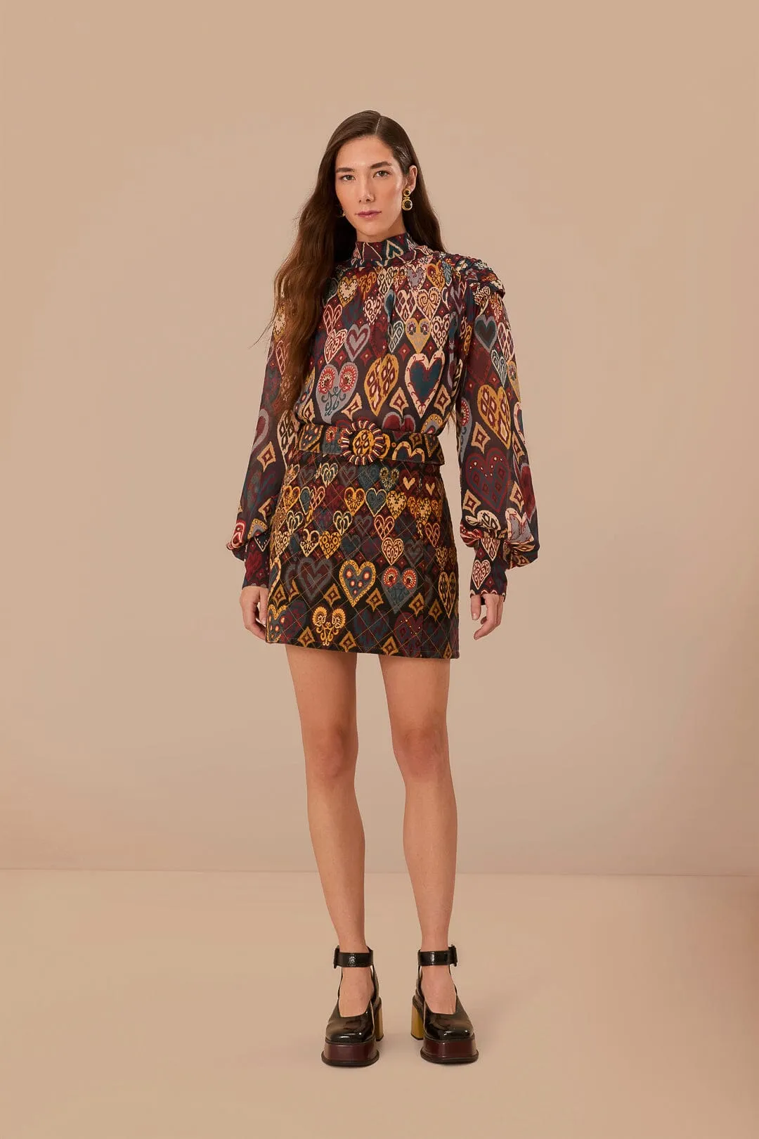 Black Hearts Ikat Mini Skirt Smart Fit