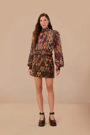 Black Hearts Ikat Mini Skirt Smart Fit