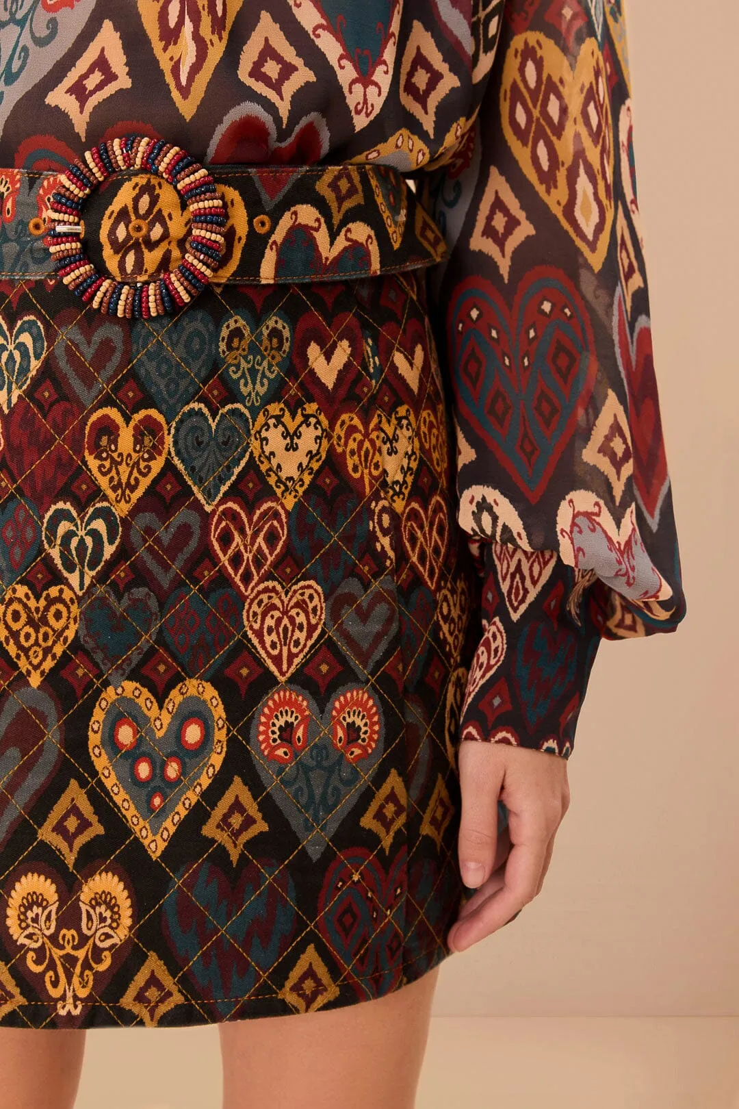 Black Hearts Ikat Mini Skirt color block Soft Styling