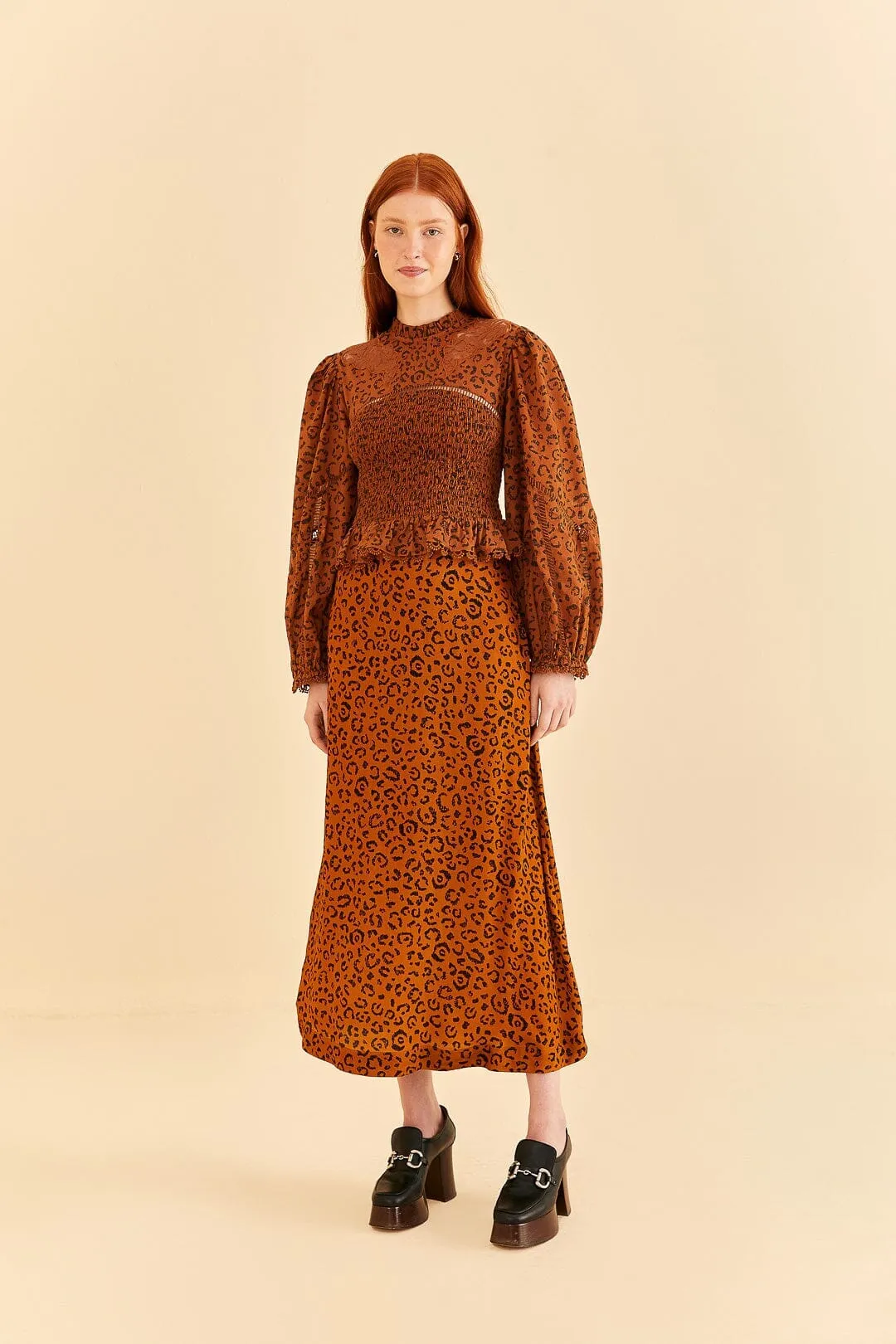 Black Leopards Texture Midi Skirt Street Attire