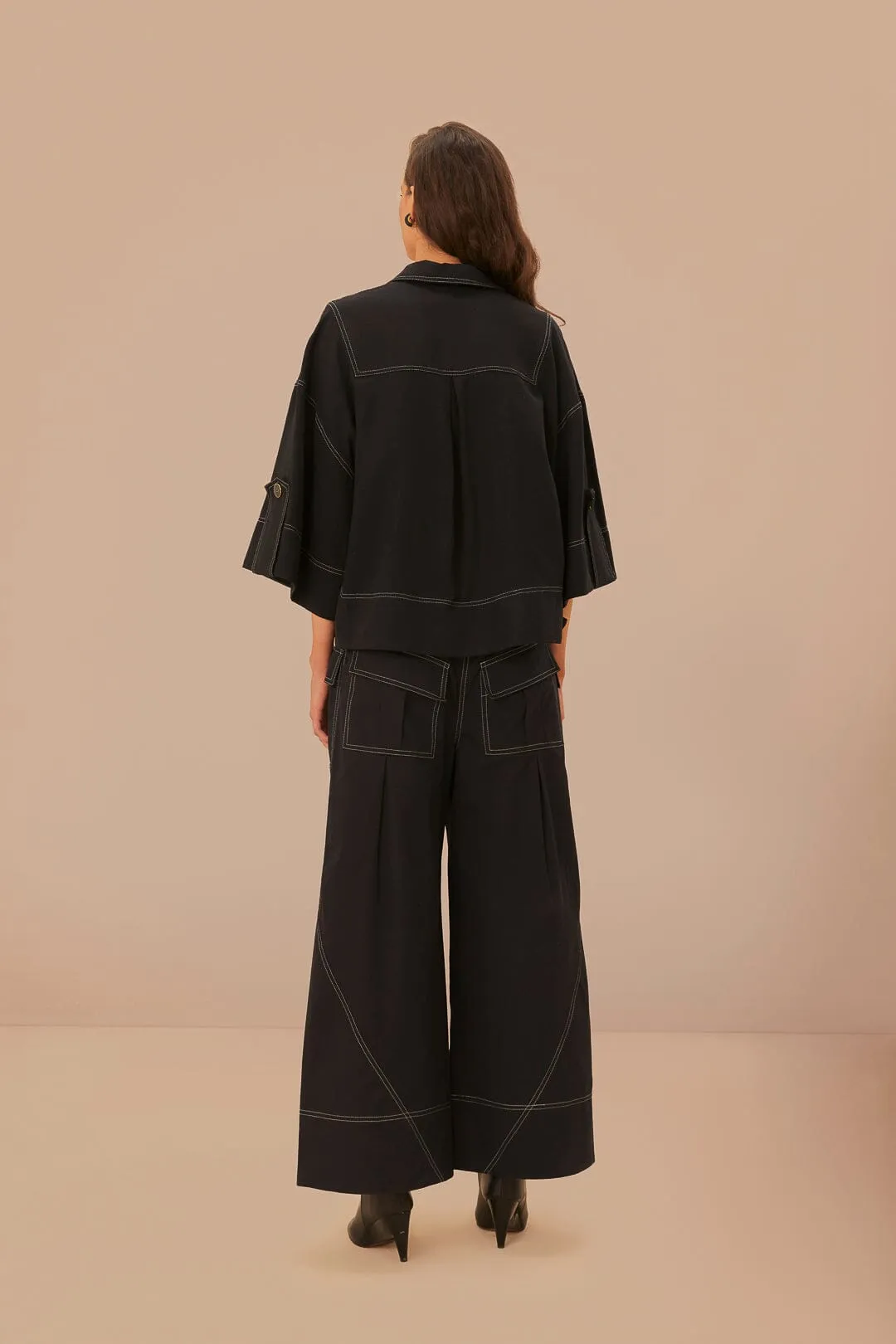 Black Low Waisted Topstiched Pants Comfy Feel High Rise Design