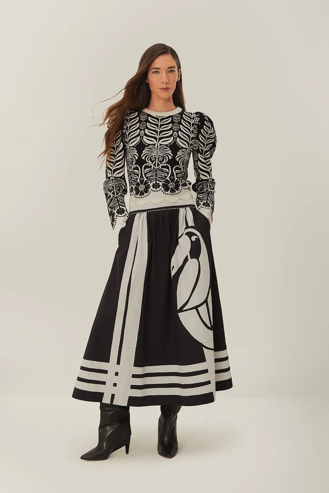 Black Nature Midi Skirt Gather Details