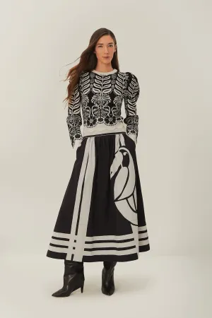 Black Nature Midi Skirt Gather Details