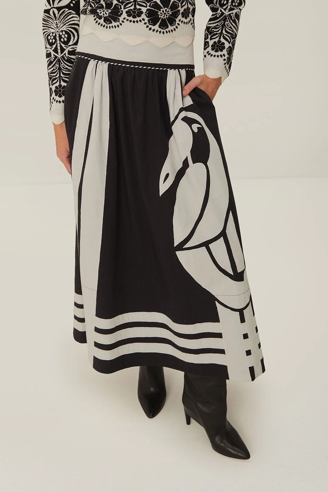 Clean Aesthetic Black Nature Midi Skirt