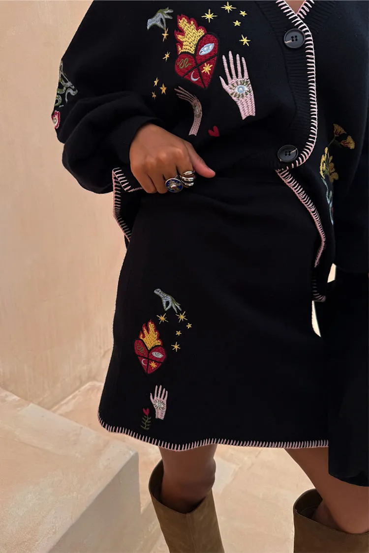 Fashion Forward Black Night Garden Mini Wrap Skirt