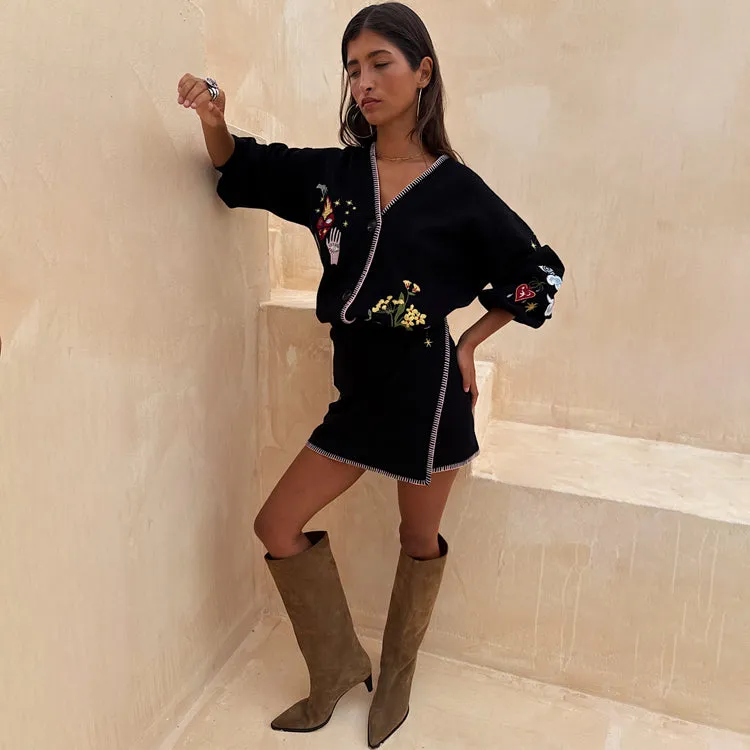 Black Night Garden Mini Wrap Skirt Plant Based Material Fashion Style