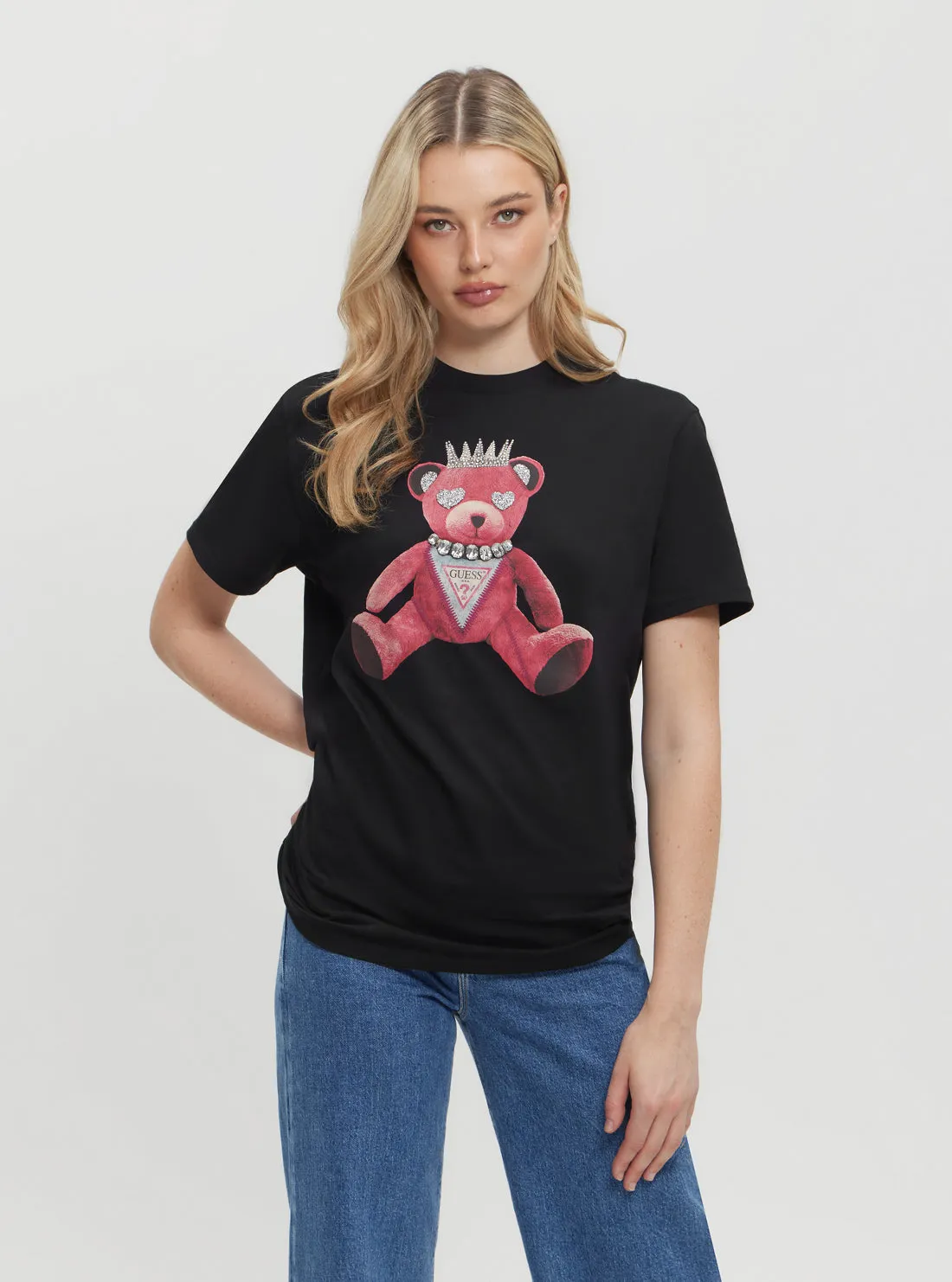 Long Sleeve Durable Style Black Pink Bear T-Shirt