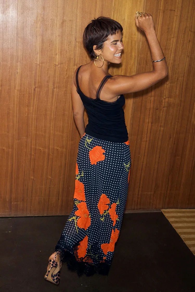 Black Poppy Maeva Midi Skirt Lightweight Material