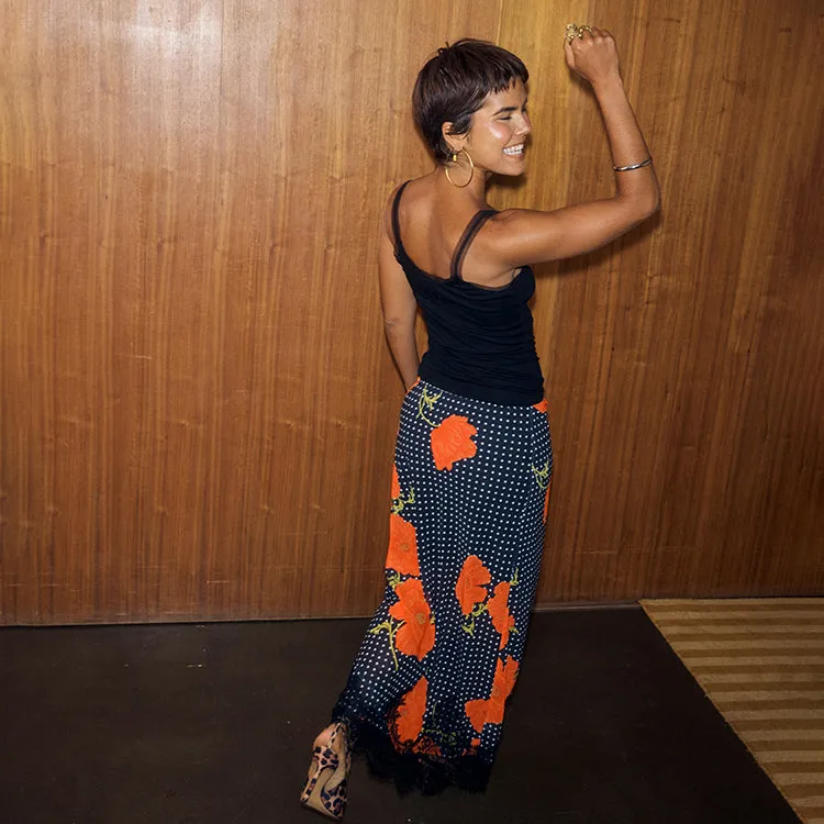 Black Poppy Maeva Midi Skirt Quilted Texture