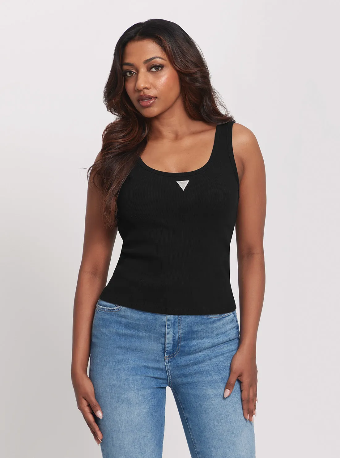 Black Ribbed Knit Tank Top Fashion-Forward Fit Sustainable Production Process