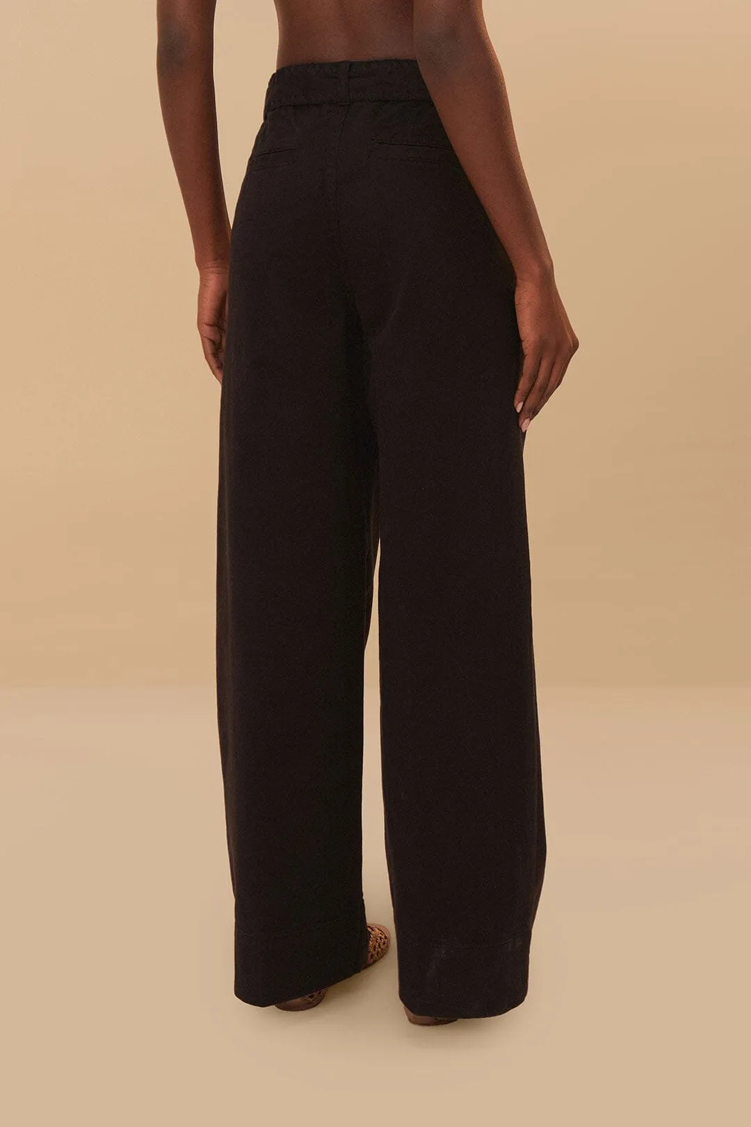 Black Twill Belted Wide Pants slim fit All Season Wear