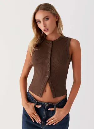 Natural Odor Control Blair Buttoned Knit Top - Chocolate